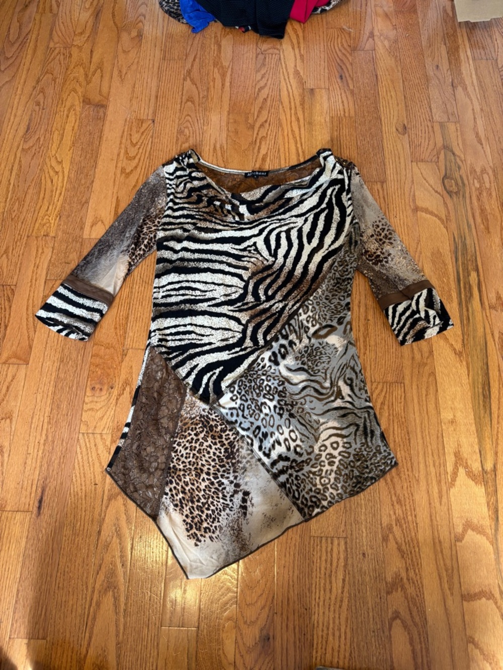 Mechant Mixed Animal Print Asymmetrical Tunic - Brown Black Cream